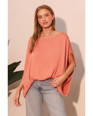 TRUEDAMES Washed Poly Silk Boat Neck Caftan Top - Orange