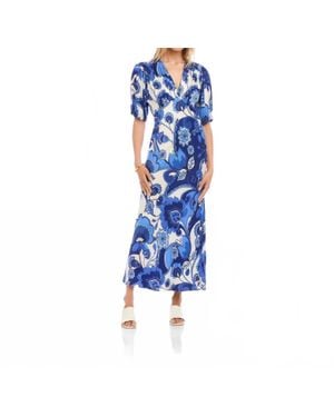 Karen Kane Puff Sleeve Bias Dress - Blue