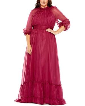 Mac Duggal Plus Puff Sleeve Tiered A-Line Dress