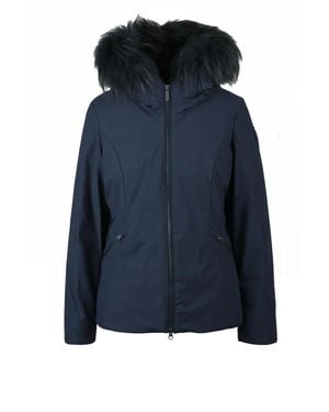 Bomboogie Fitted Short Coat With Removable Fur Trim - Blue
