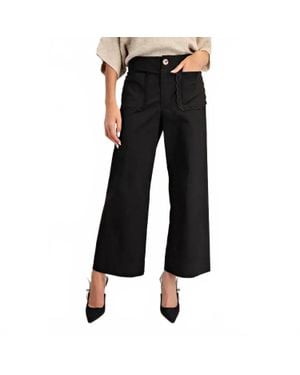Style USA Scalloped Pocket Straight Leg Pants - Black