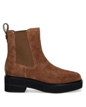 Ralph Lauren Elastic Side Panel Leather Ankle Boots - Brown