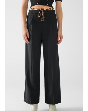 Q2 Leopard Waist Pants - Black