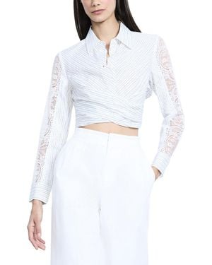 BCBGMAXAZRIA Lace Stripe Tie Back Top - White