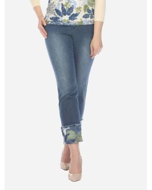 A.Z.I. Adell Sequin Floral Cuff Jean - Blue