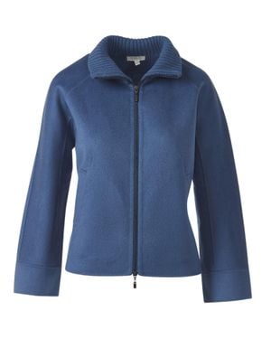 Kinross Cashmere Knit Trim Zip Coat - Blue