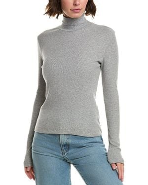 Velvet By Graham & Spencer Helms Mock Neck Baby Rib T-Shirt - Gray