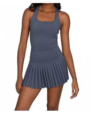 Gold Hinge Criss Cross Back Pleated Tennis Dress - Blue