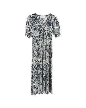 Ba&sh Calla Abstract-Print Midi Tiered Dress Viscose - Black