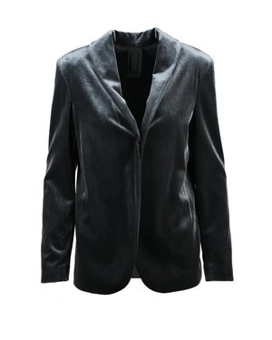 BLACK 961 Velvet Stretch Jacket With Open Front Design And Structured Collar - Black