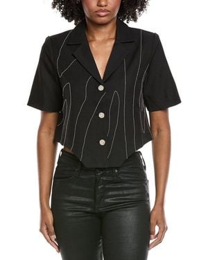 Gracia Chain Embellished Short Sleeve Cropped Blouse - Black
