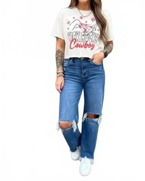 Country Deep Crop Kick Rocks Cowboy Graphic Tee - Blue