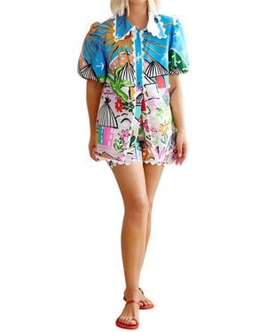 Esea 2Pc Linen-Blend Shirt & Short Set - Blue