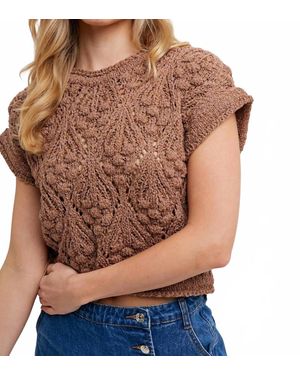 Bluivy Short Sleeve Cropped Knit Sweater - Brown