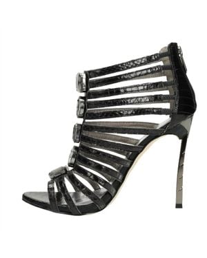 Sam Edelman Hampton Leather Crystal Metallic Stiletto Heels - Black