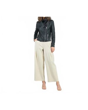 Clara Son Liquid Leather Drape Neck Zip Jacket - Natural