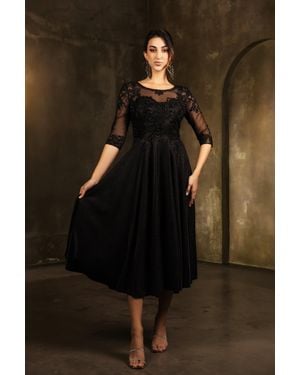 TRUEDAMES Formal Dress A-Line Round Neck - Brown