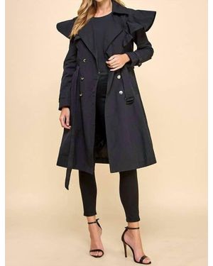 TCEC Ruffle Shoulder Trench Coat - Blue