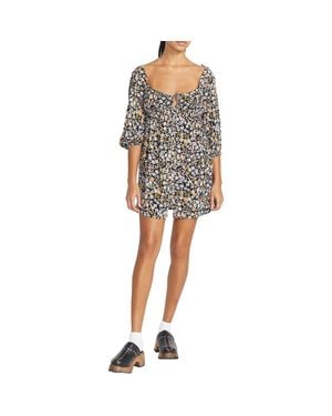 Volcom Juniors Floral Print Above The Knee Babydoll Dress - Black