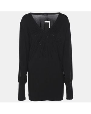 Elena Miro Jersey Embellished V Neck Top - Black