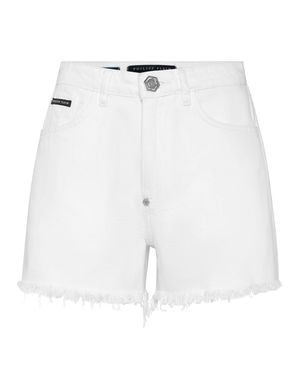 Philipp Plein Denim Shorts Logo - White