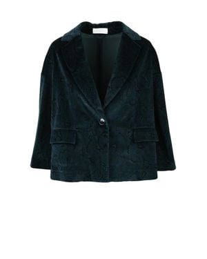 Circolo 1901 Bottle Velvet Jacket With Paisley Pattern And Cropped Silhouette - Black
