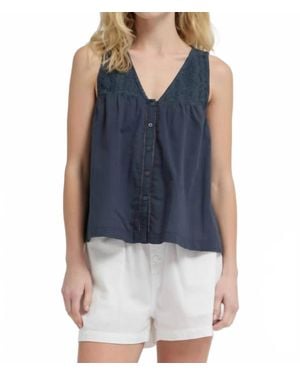 GRADE & GATHER V-Neck Eyelet Tank - Blue