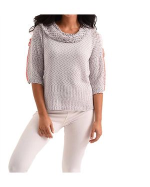 French Kyss Raquelle Cowl-Neck Crochet Top - Gray