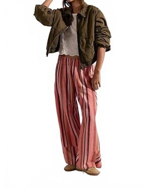 Free People Day's End Linen Striped Pull On Pants - Red
