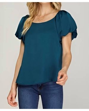 She + Sky Samantha Short Puff Sleeve Woven Blouse - Blue