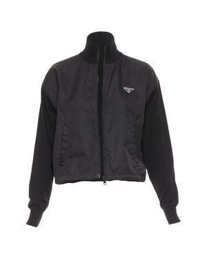 Prada Re-Nylon Virgin Wool Triangle Logo Zip Jacket - Black