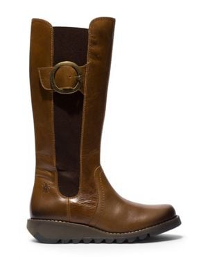 Fly London Tan Leather Knee-High Long Boots - Brown