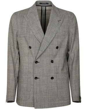 Tagliatore Double-Breasted Blazer With Prince Of Wales Check Pattern - Gray