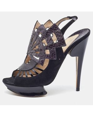Nicholas Kirkwood Watersnake Leather And Suede Slingback Sandals - Blue