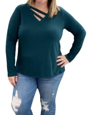 White Birch Spliced Front Long Sleeve Top - Blue