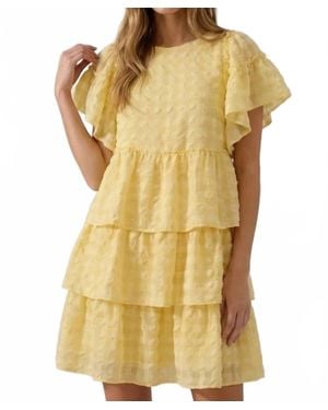 Doe And Rae Seersucker Gingham Tiered Mini Dress - Yellow