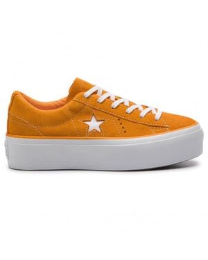 Converse One Star Platform Ox Ladies Bright Suede Sneakers - Orange