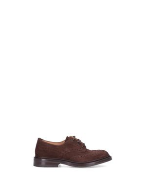 Tricker's Brogue-Style Suede Flat Shoes With Wingtip Accents - Brown