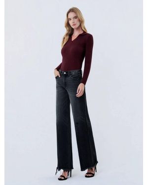 VERVET BY FLYING MONKEY Mid Rise Distressed Hem Wide Leg Jeans - Blue