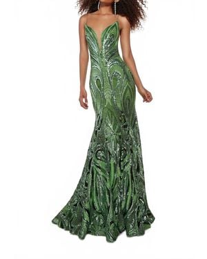 Alyce Paris Plunging V-Neck Mermaid Evening Dress - Green