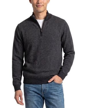 Forte Cashmere 100% Cashmere Mock Neck 1/4-Zip 100% Cashmere Sweater - Blue
