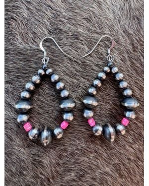 Nizhoni Traders Handcrafted Hot Fire Opal & Sterling Pearl 4-8Mm Mixed Beaded Hoop Dangle Earring - Gray