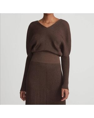 Lafayette 148 New York Ribbed Drop Shoulder Sweater - Brown