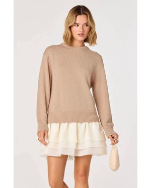 Astr Kalyn Sweater Mixed Media Mini Dress - Natural
