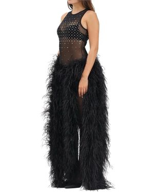 alma sanchez Body Dress With Dramatic Feather Overlay - Black