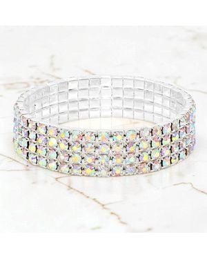 Fashnzfab 4-Row Rhinestone Stretch Evening Bracelet - White