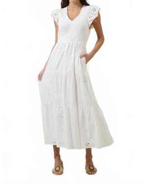 Sugarlips Kinna Eyelet Sunfire Tiered Midi Dress - White