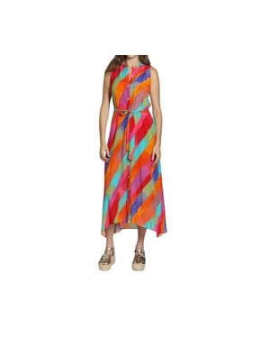 Apny Sleeveless Button-Down Maxi Dress - Red
