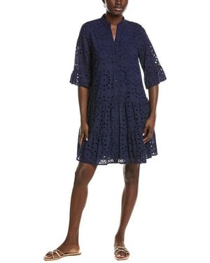 Anne Klein Stand Collar Tiered Shirtdress - Blue