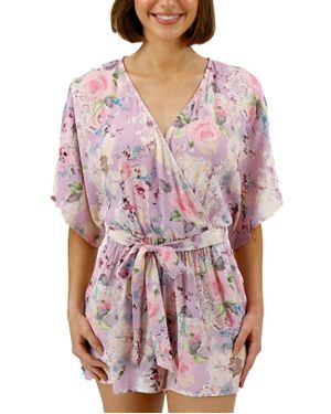 Grace and Lace Sweetest Flowy Sleeves Romper - Pink